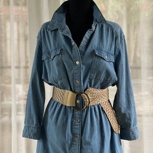 ZARA Denim Long Sleeve Mini Dress with Snap Buttons Medium